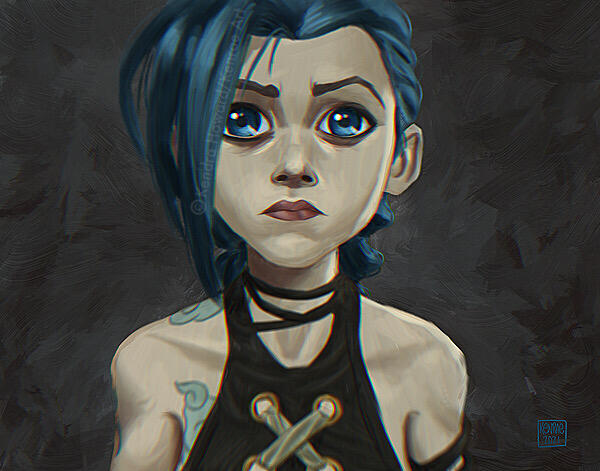 Close-up image of Jinx from Arcane.
